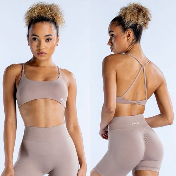 DFYNE Dynamic Twist Back Bra Mocha Open Back Gym Workout Lifting Size Small S - Picture 1 of 7